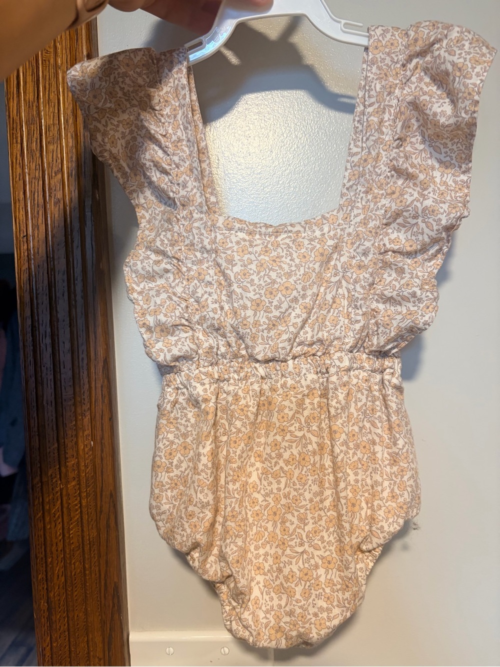 Girls Cream Floral Ruffle Romper